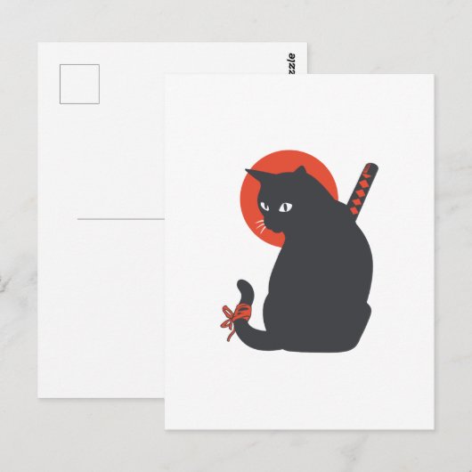 Katten als Warrior Samurai - Kies achtergrondkleur Briefkaart (Voorkant / Achterkant)