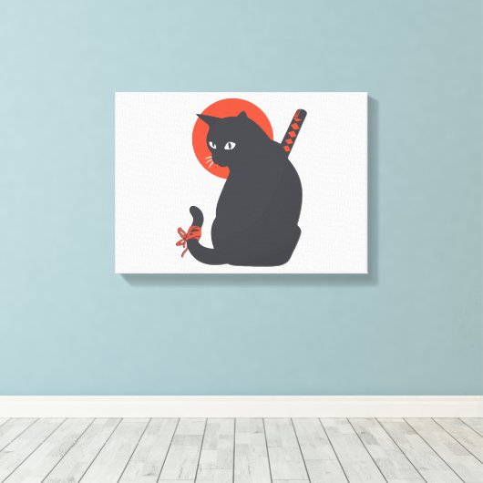 Katten als Warrior Samurai - Kies achtergrondkleur Canvas Afdruk (Insitu (Houten vloer))
