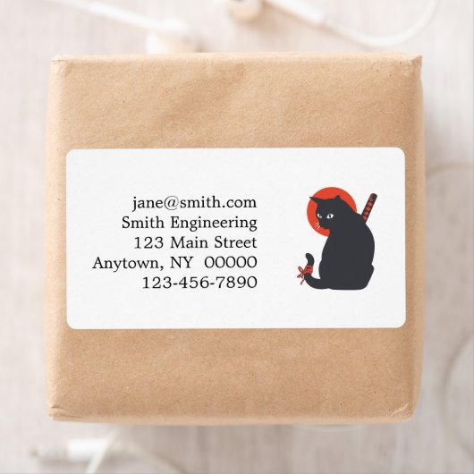 Katten als Warrior Samurai - Kies achtergrondkleur Etiket (Insitu)