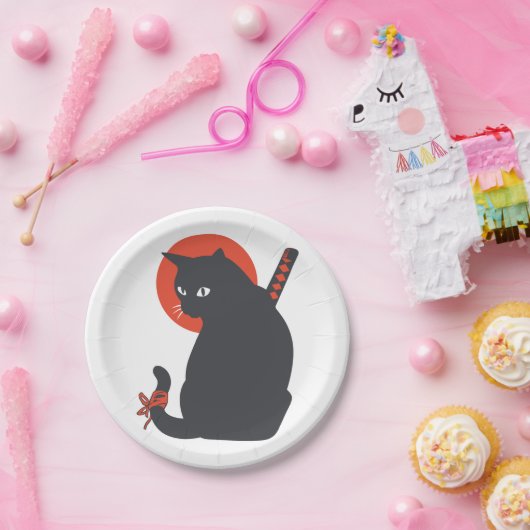 Katten als Warrior Samurai - Kies achtergrondkleur Papieren Bordje (Feest)