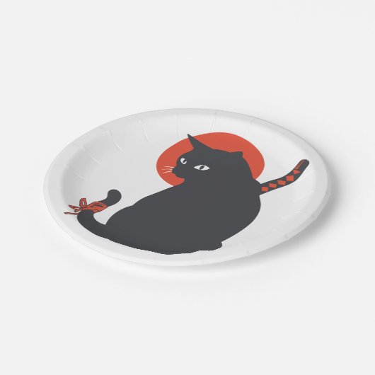 Katten als Warrior Samurai - Kies achtergrondkleur Papieren Bordje (Gekanteld)