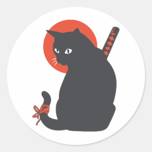 Katten als Warrior Samurai - Kies achtergrondkleur Ronde Sticker