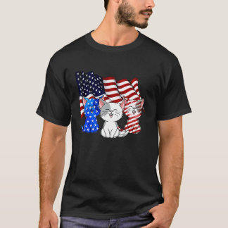 Katten Amerikaanse Vlag 4 Juli T-shirt