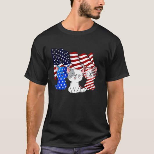 Katten Amerikaanse Vlag 4 Juli T-shirt (Voorkant)