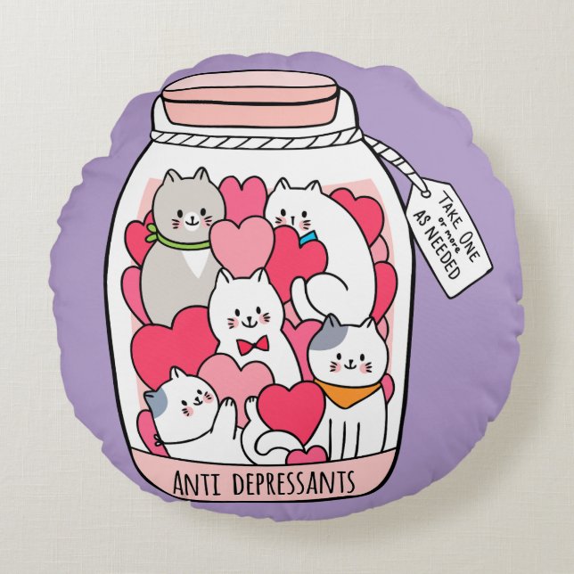 Katten Antidepressivum Grappig Kattenliefhebber Ca Rond Kussen (Voorkant)