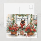 Katten arrangeert Winterbloemen voor Kerstvakantie Feestdagenkaart (Voorkant / Achterkant)