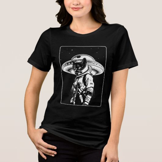 Katten Astronaut Alien UFO Sciencefiction Tri-Blend Shirt (Voorkant)