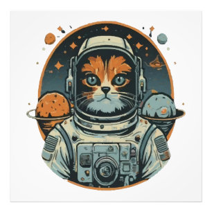 Katten-astronaut op asteroïden foto afdruk