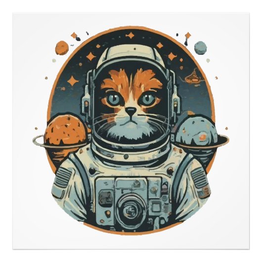 Katten-astronaut op asteroïden foto afdruk (Voorkant)