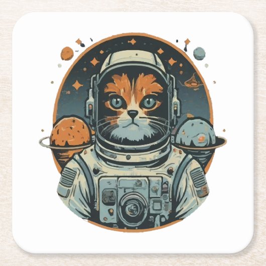 Katten-astronaut op asteroïden kartonnen onderzetters (Voorkant)