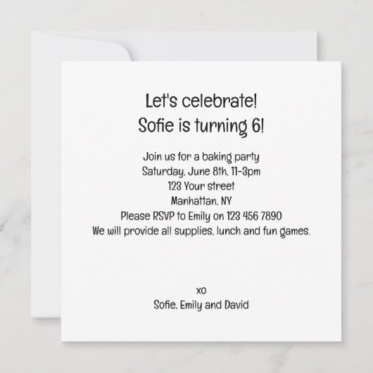 Katten bakken, bakpartij uitnodiging, kat kaart (Achterkant)