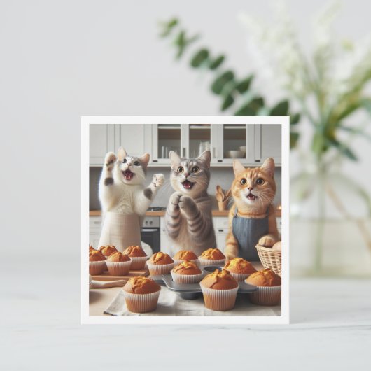 Katten bakken, bakpartij uitnodiging, kat kaart (Staand voorkant)