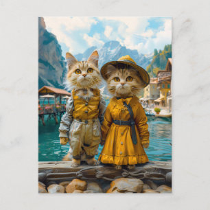 Katten bij een Zwitsers dorp aan het meer Feestdagenkaart
