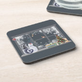 Katten bij het kerstraam bier onderzetter (Linkerzijde)