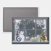 Katten bij het kerstraam magneet (Voorkant / Achterkant)