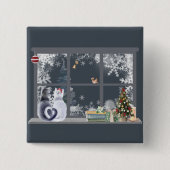 Katten bij het kerstraam vierkante button 5,1 cm (Voorkant)