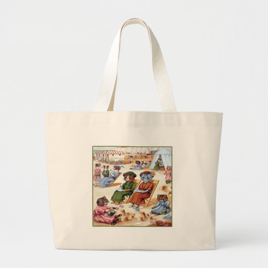 Katten bij het strand van Louis Wain Grote Tote Bag (Voorkant)