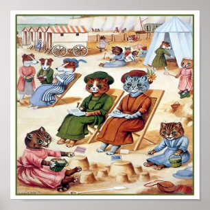 Katten bij het strand van Louis Wain Poster