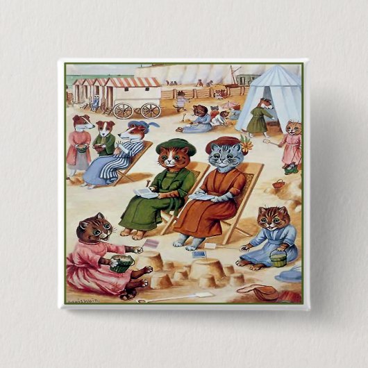 Katten bij het strand van Louis Wain Vierkante Button 5,1 Cm (Voorkant)
