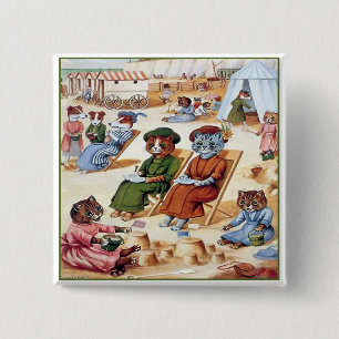 Katten bij het strand van Louis Wain Vierkante Button 5,1 Cm