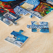 Katten bij kleurrijke plank legpuzzel (Zijkant)