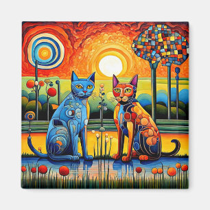 Katten bij zonsondergang 2 magneet