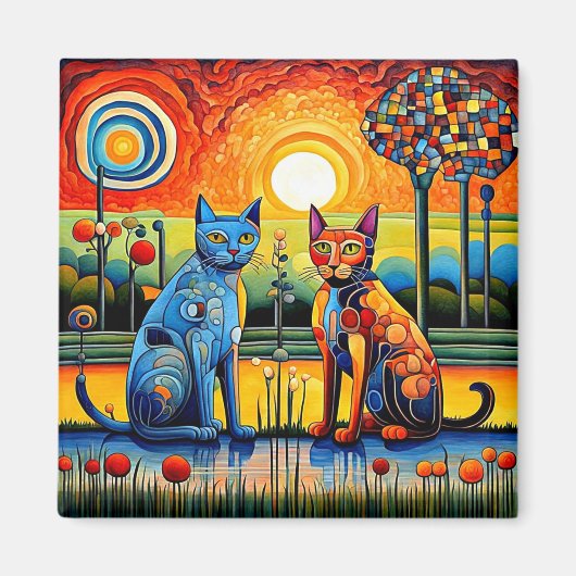 Katten bij zonsondergang 2 magneet (Voorkant)