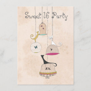 Katten Birdcages Sweet 16 Party Invites Kaart