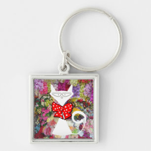 Katten Bloem Rode Strik Das Sleutelhanger! Sleutelhanger