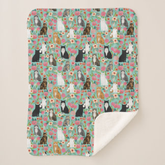 Katten bloemenmunt sherpa deken