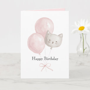 Katten Blozen Roze Ballonnen Verjaardag Kaart
