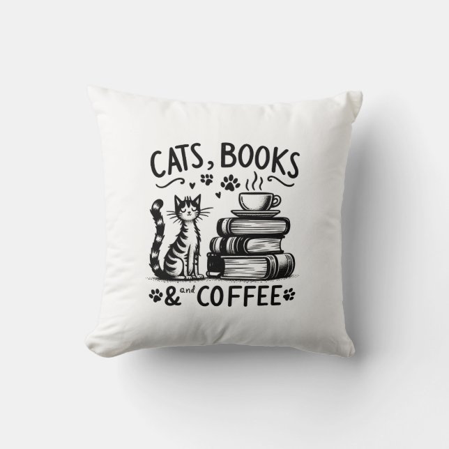 Katten, boeken en koffie kussen (Voorkant)