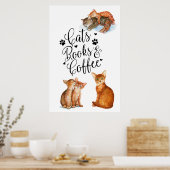 Katten Boeken En Koffie Poster (Keuken)
