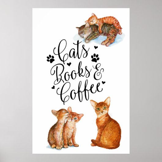 Katten Boeken En Koffie Poster (Voorkant)