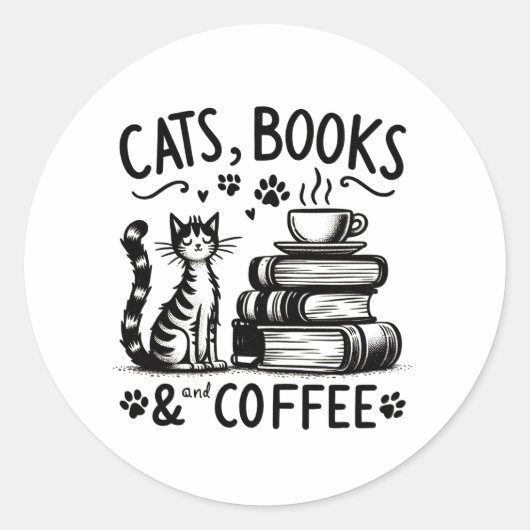 Katten, boeken en koffie ronde sticker (Voorkant)