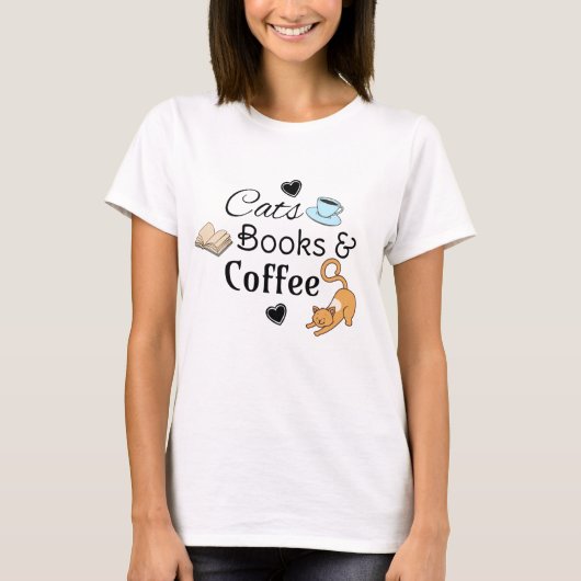 Katten, boeken en koffie Schattig T-shirt (Voorkant)