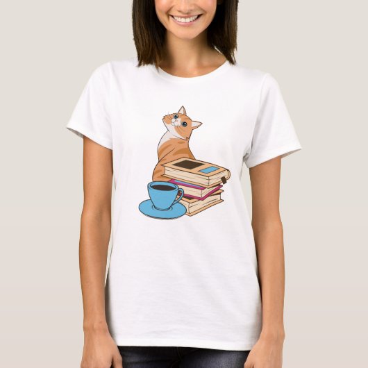 Katten, boeken en koffie Schattig T-shirt (Voorkant)
