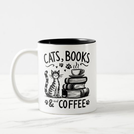 Katten, boeken en koffie tweekleurige koffiemok (Links)