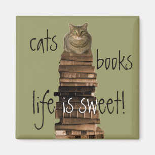 katten, boeken, het leven is lief! magneet