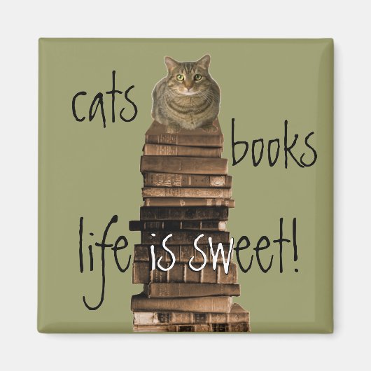 katten, boeken, het leven is lief! magneet (Voorkant)