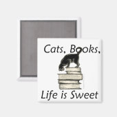 katten, boeken, het leven is lief! magneet (Voorkant / Achterkant)