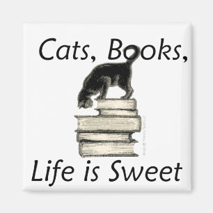 katten, boeken, het leven is lief! magneet