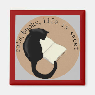 Katten, boeken, het leven is lief v2 magneet