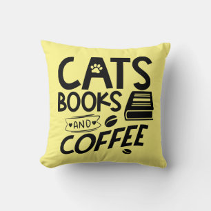 Katten Boeken Koffie Boekenwurm Lezen Mooie Kat Kussen