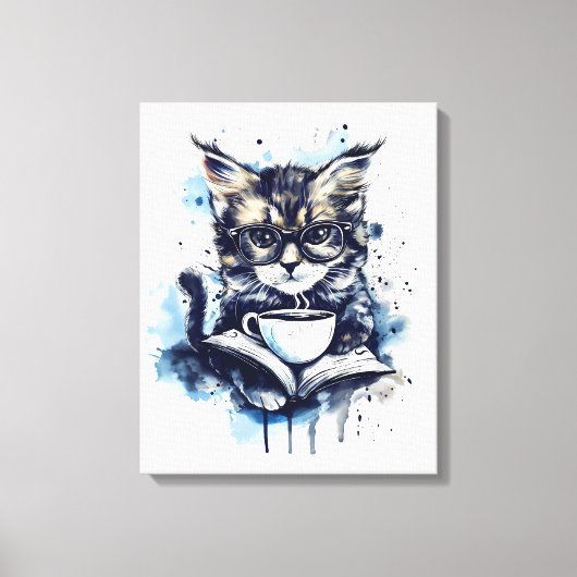 Katten Boeken Koffie Waterverf Boho Abstract Canvas Afdruk (Voorkant)