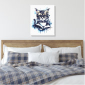 Katten Boeken Koffie Waterverf Boho Abstract Canvas Afdruk (Insitu (Slaapkamer))