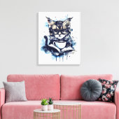 Katten Boeken Koffie Waterverf Boho Abstract Canvas Afdruk (Insitu (Woonkamer))