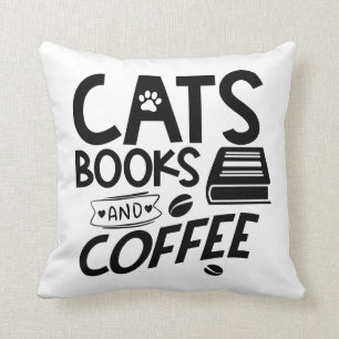 Katten boeken Koffieboekworm lezen Cute Cat Kussen