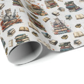 Katten & Boeken op Lichtgrijs Cadeaupapier (Rol Hoek)