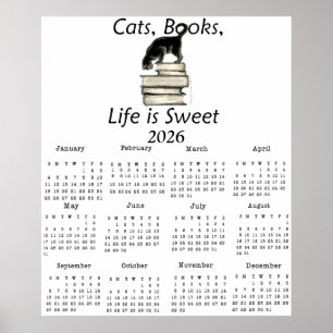 Katten, Books Life is Sweet 2026 One Page Calendar Poster